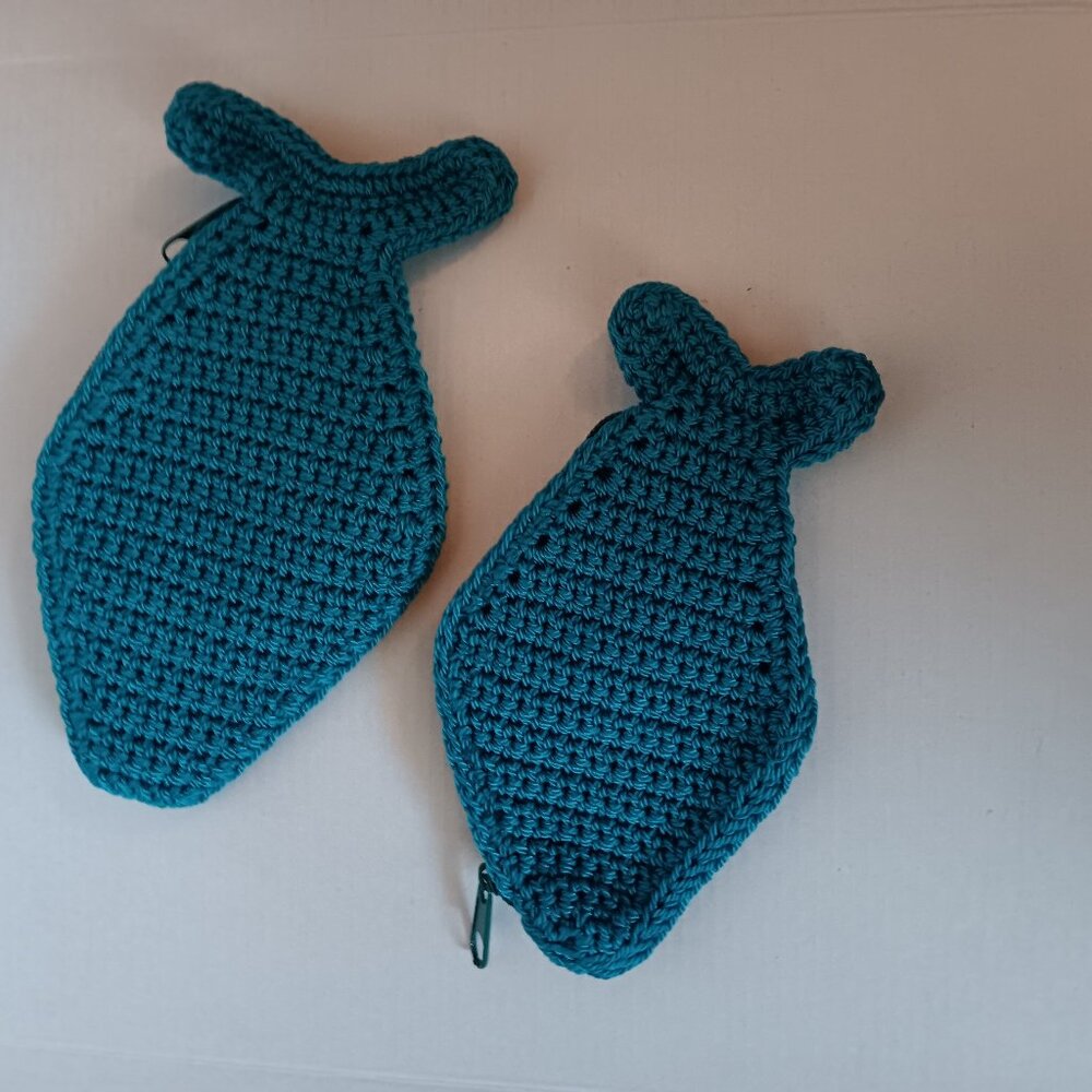 VINTAGE MARK, FORE, & STRIKE TWO SMALL BLUE FISH BAGS